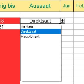 Dropdown-Menü in einer Saatgutliste